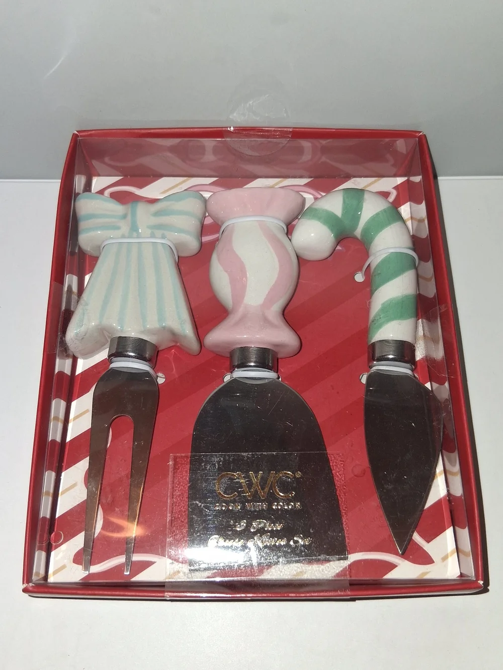 Festive Holiday Cheese Knife Set - Pink, Green, White
